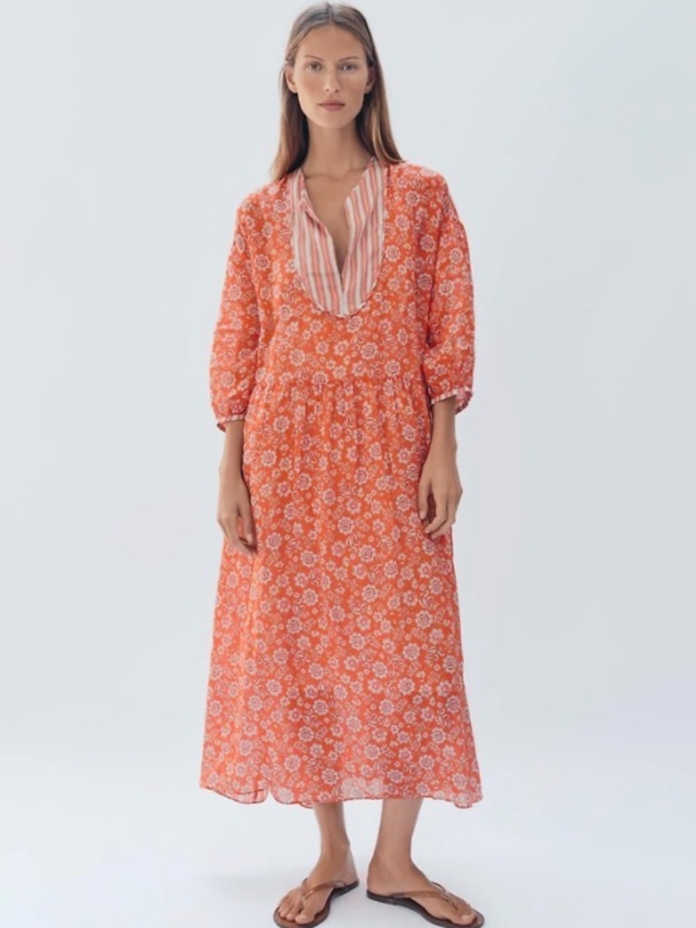 Zara Studio Limited Edition Ramie Floral Kaftan Dress. Size S.